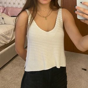 Gold and white stripped flowy tank